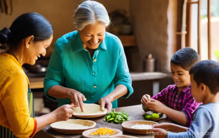 음식 다문화 교육의 필요성 - **Cultural Culinary Exchange:** A vibrant, naturalistic photo depicting a diverse group of people, i...