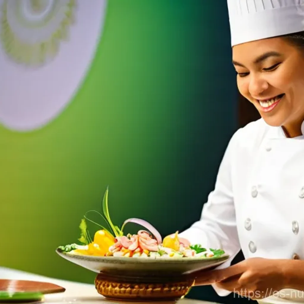 국제 요리 대회와 문화 교류의 중요성 - **Prompt:** A masterful chef, a woman with a warm, inviting smile and intricate braids, stands confi...
