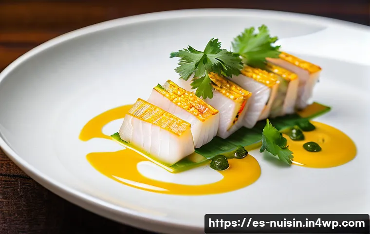 요리 교류의 성공적인 사례 조사 - **Nikkei Fusion Tiradito:** A close-up, high-angle shot of an exquisitely plated "Tiradito Nikkei" d...