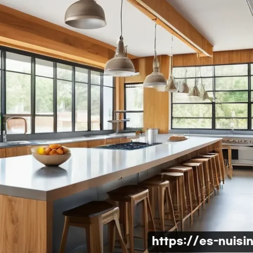 요리 교류 활동에 필요한 자원과 지원 - A spacious, modern communal kitchen designed for group cooking events, featuring multiple cooking st...