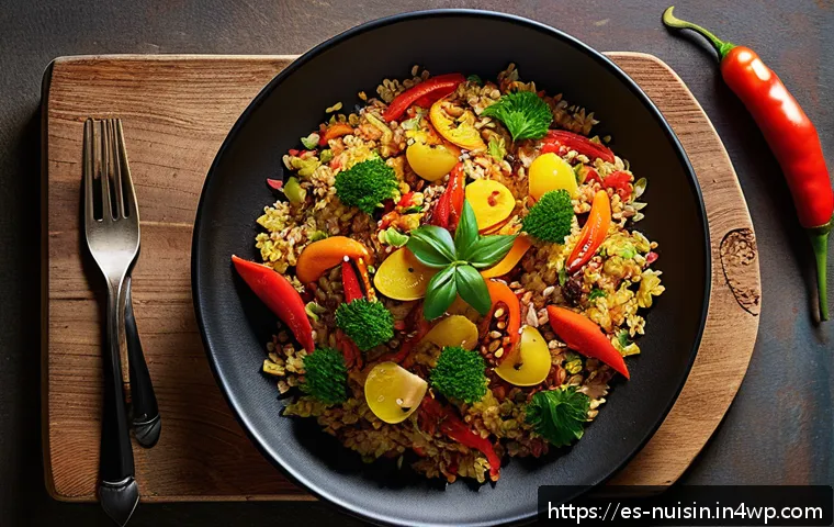 전통 음식과 현대 음식의 융합 사례 - A contemporary reinterpretation of traditional Valencian paella featuring a vibrant mix of colorful ...