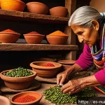 다양한 요리 스타일을 통한 문화 체험 - A vibrant traditional Mexican kitchen scene featuring an elderly indigenous woman preparing authenti...