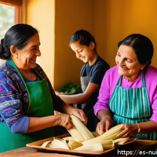 세계 각국의 요리 문화 탐방기 - A vibrant traditional Latin American kitchen scene featuring a multi-generational family preparing t...
